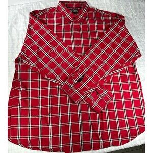 Chaps Men's XXL Red Plaid Button-Down Shirt - 100% Cotton Long Sleeve